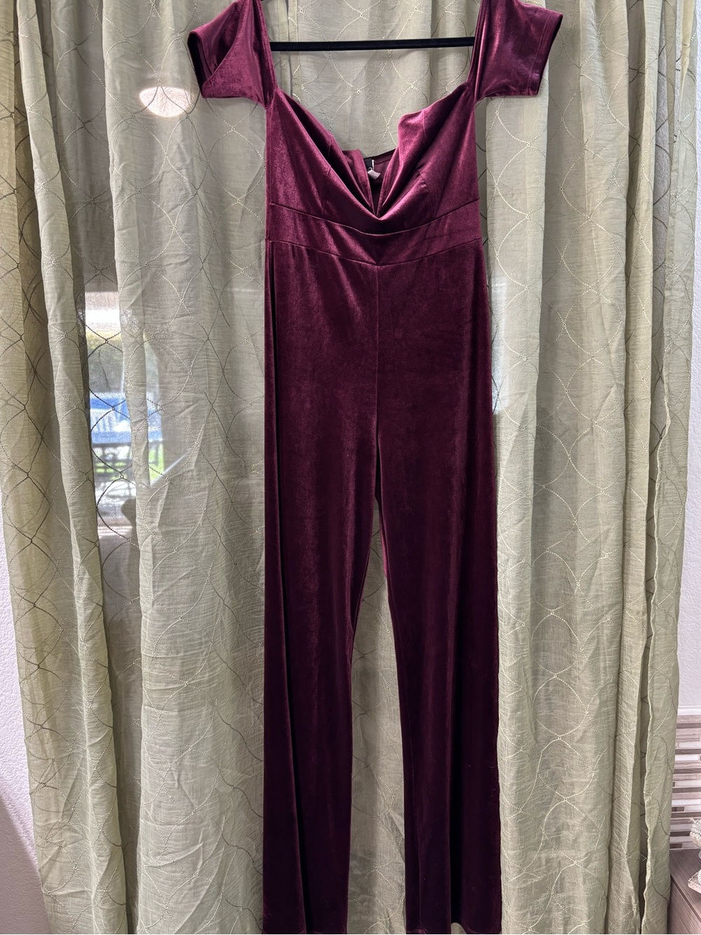 Windsor Velvet Off-Shoulder Jumpsuit in Wine